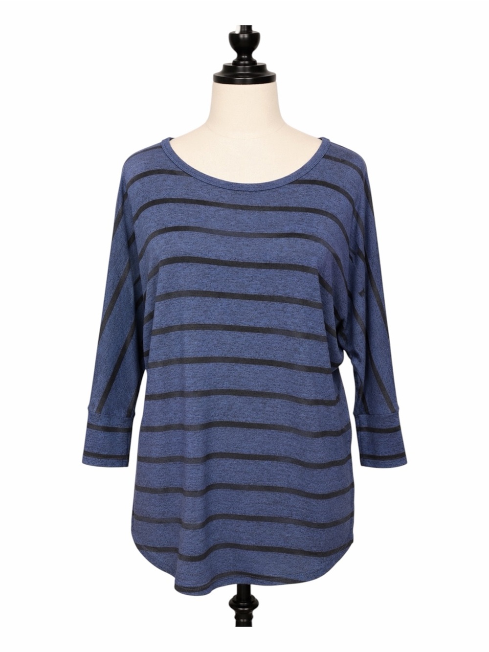 Market & Spruce Blue Black Striped Dolman Sleeve Top Medium